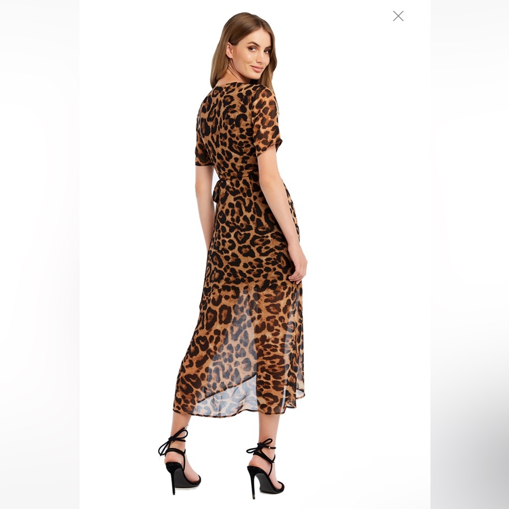 Bardot Brown Leopard Midi Wrap Dress - 4/XS - Picture 2 of 15